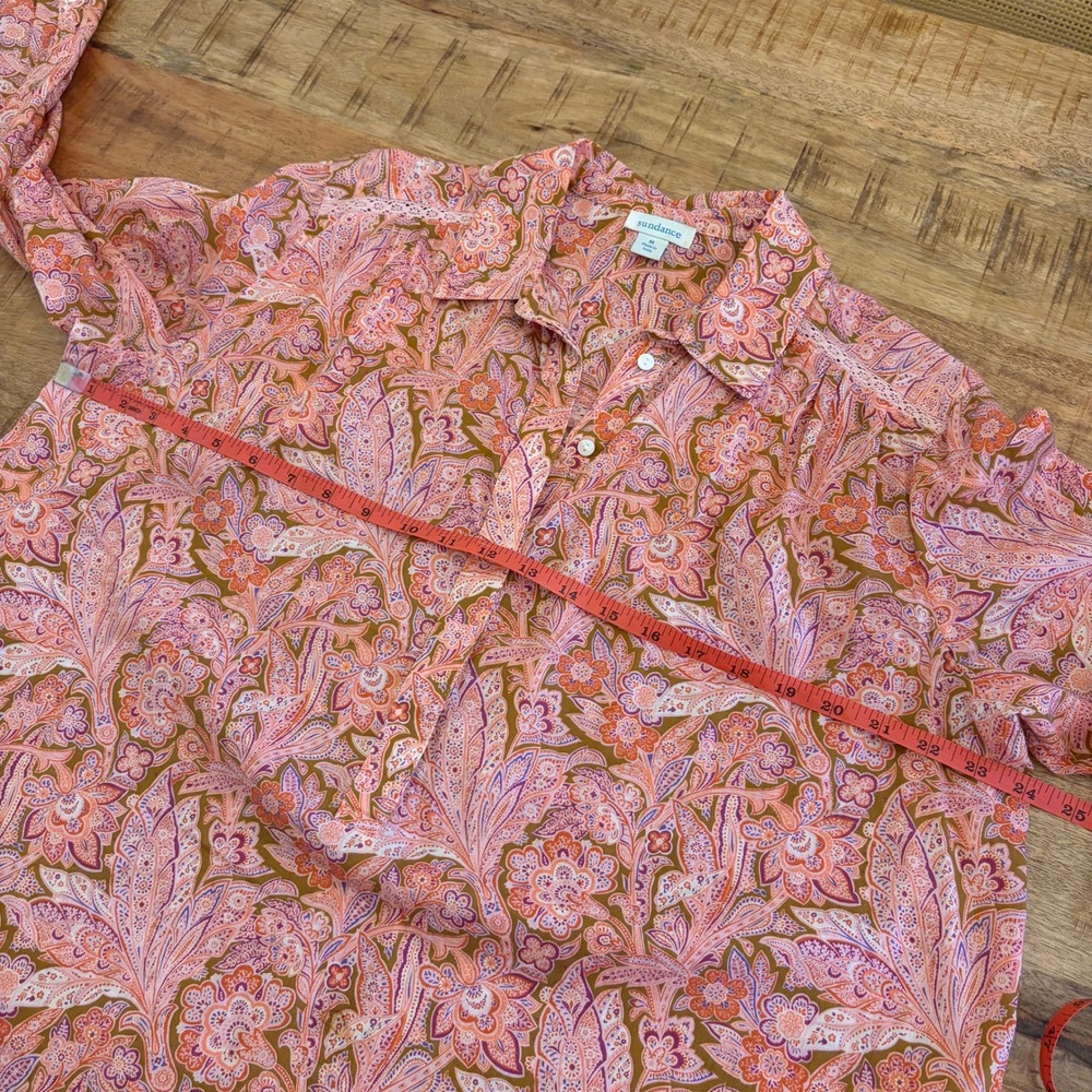 Sundance Popover Top Blouse M Cotton Lawn Paisley Floral Lace Trim Boho Summer - Picture 10 of 11